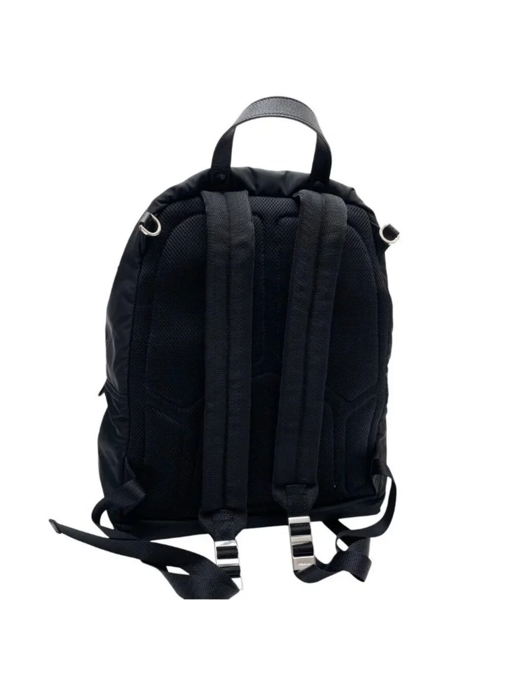 Prada Nylon Leather Triangle Plate Logo Backpack Black